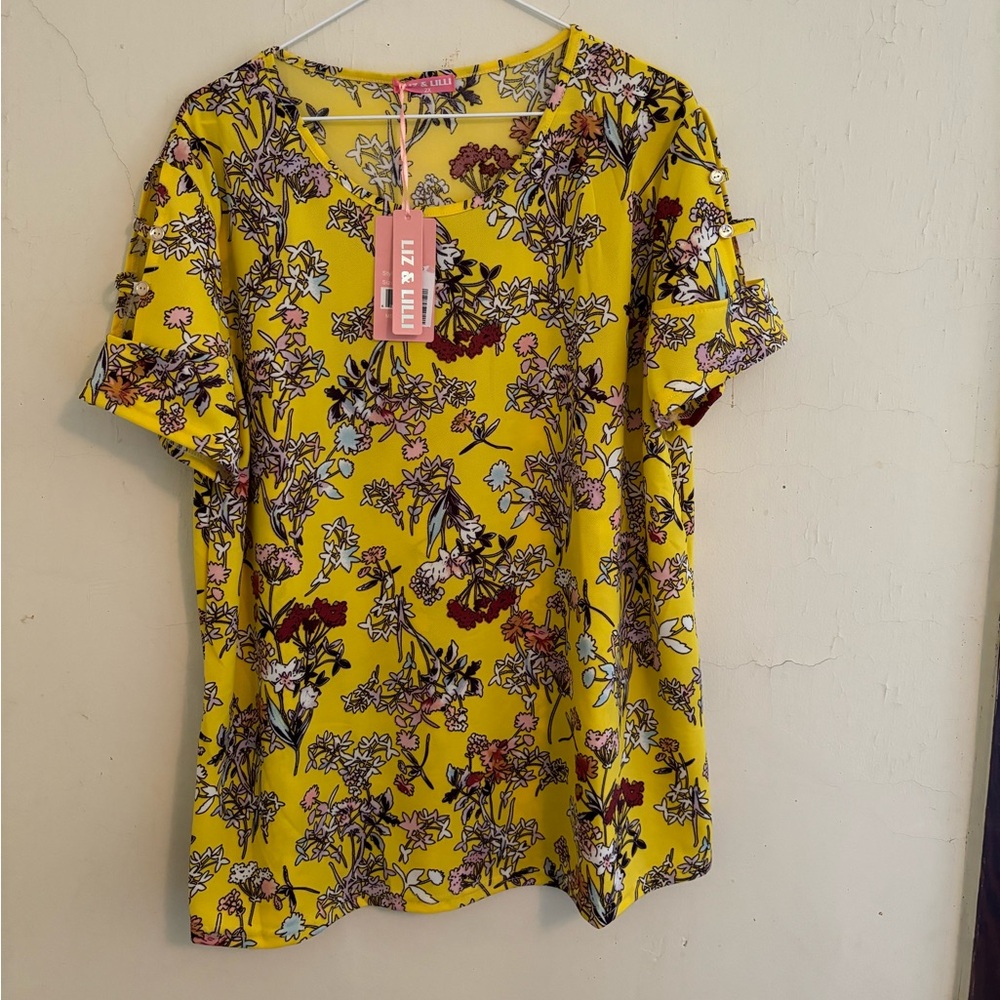 *NWT* Liz & Lilli short sleeve blouse yellow, blue and pink floral size 2X